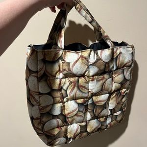 Handmade tote bag! Baseball print with neutral interior.